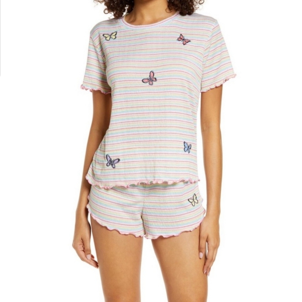 Emerson Road Tee & Shorts Striped Butterfly Pajama Set